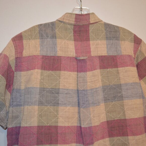 ANGELIQUE Cotton Button-Down Shirt Grey-Red-TanTextures Pattern Round Bottoms S - Picture 14 of 14